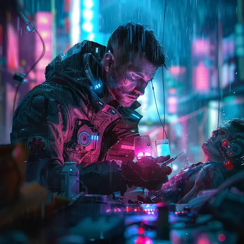 Neon Noir Cyberpunk Portrait Art
