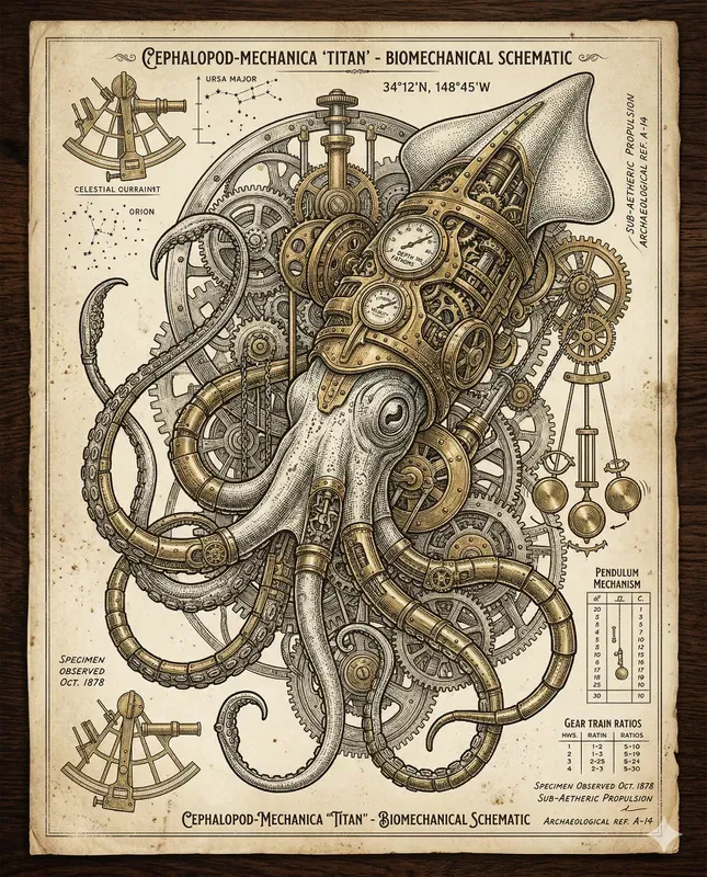 Elite Steampunk Marine Life Line Art