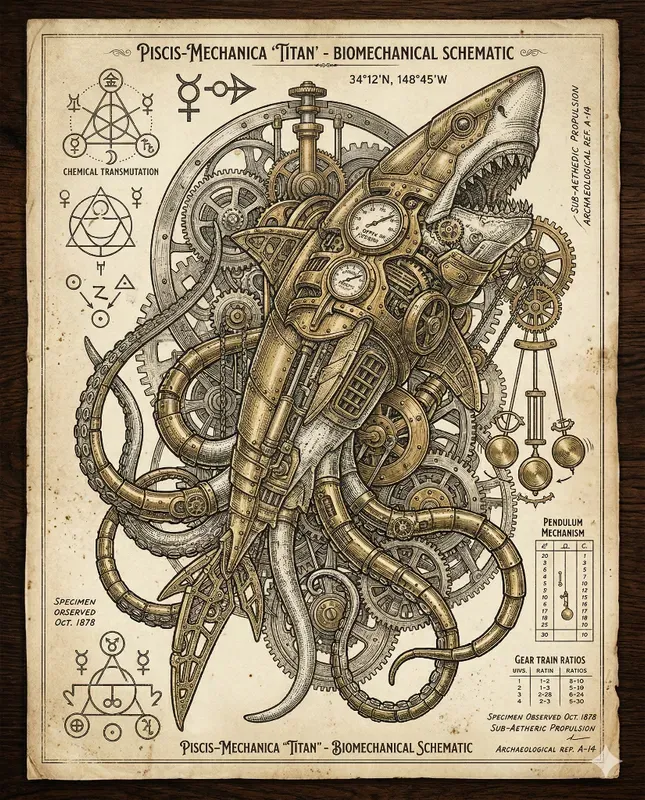 Elite Steampunk Marine Life Line Art