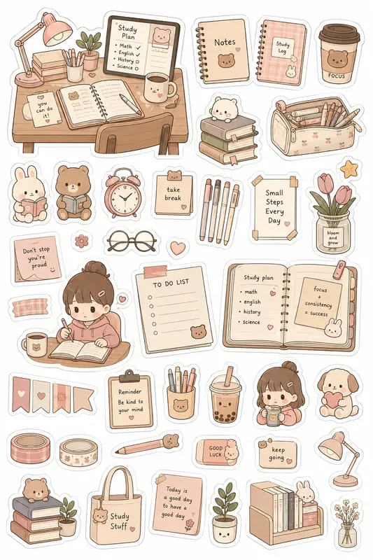 Cozy Kawaii Study Stickers
