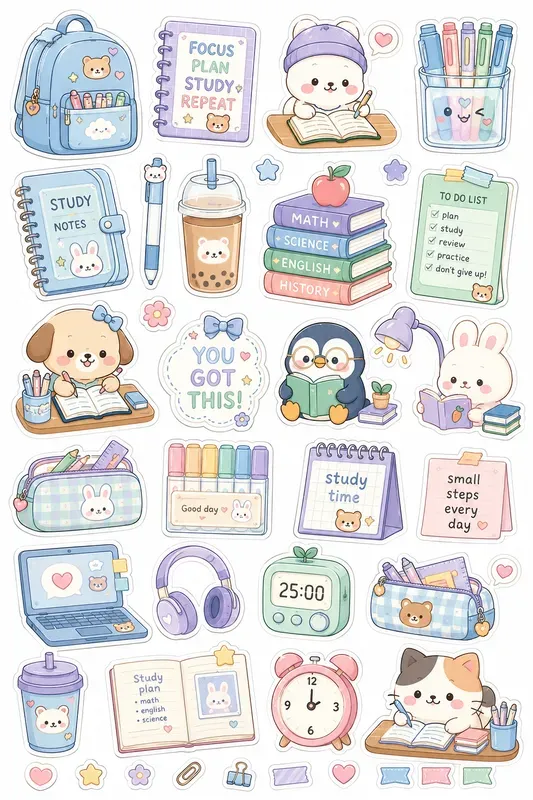 Cozy Kawaii Study Stickers