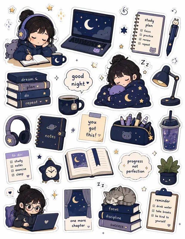 Cozy Kawaii Study Stickers