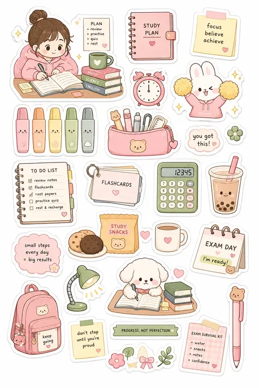 Cozy Kawaii Study Stickers