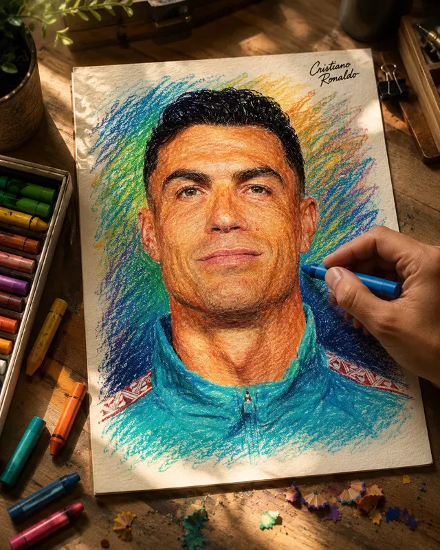 Colorful Crayon Drawings On Artist Desks