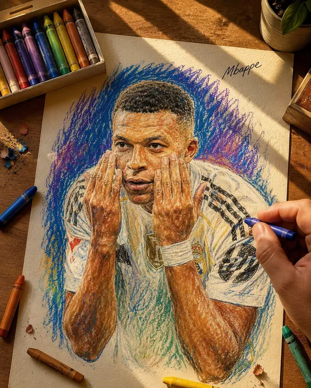 Colorful Crayon Drawings On Artist Desks