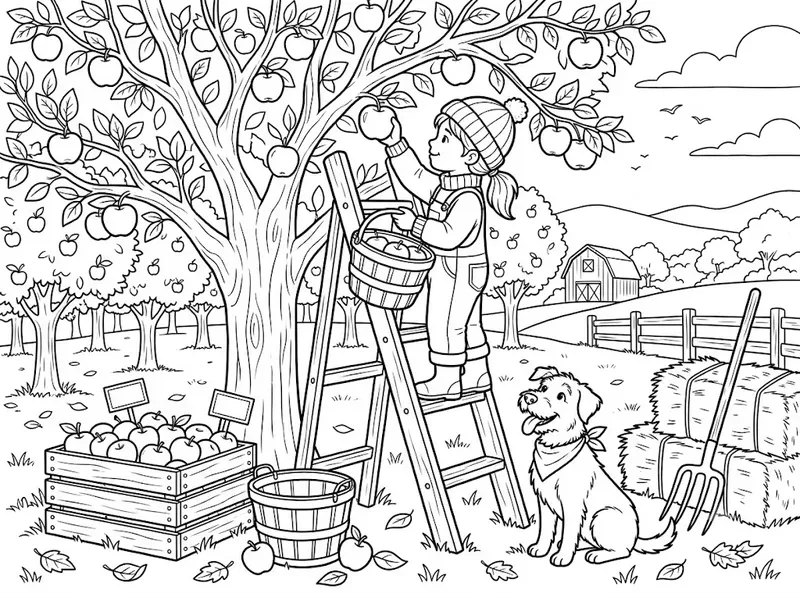 Autumn Apple Orchard Coloring Pages