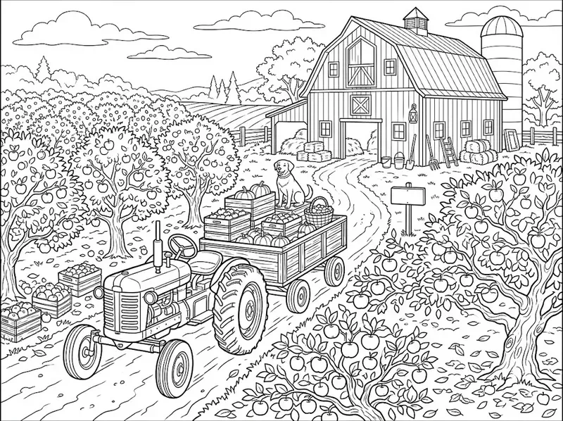 Autumn Apple Orchard Coloring Pages