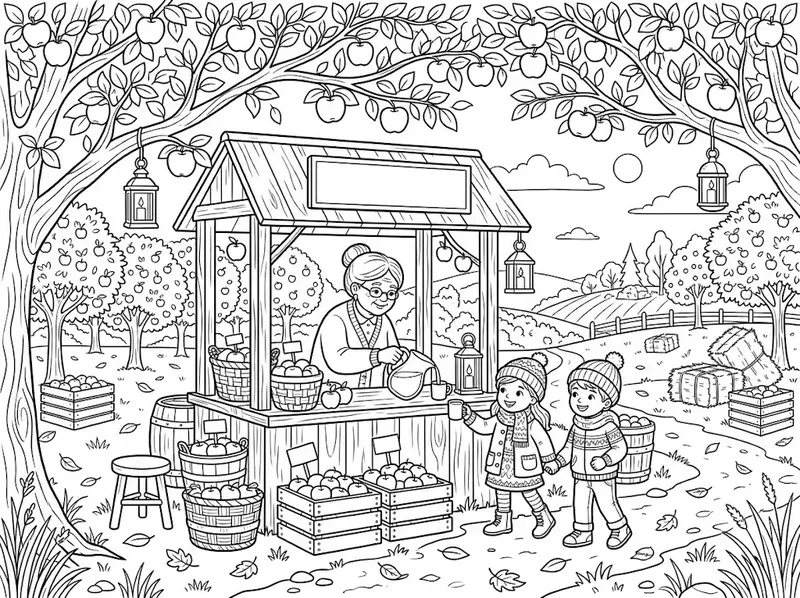 Autumn Apple Orchard Coloring Pages