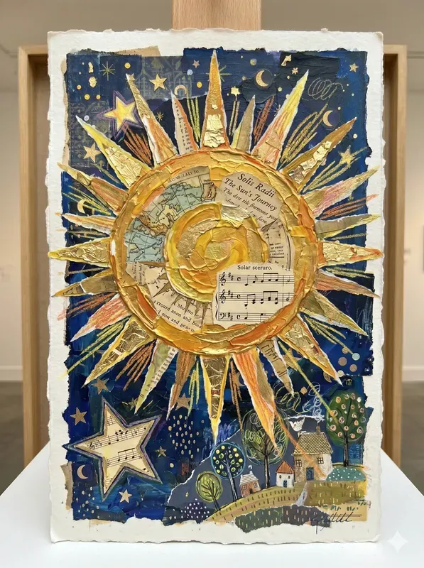 Celestial Naive Mixed Media Art