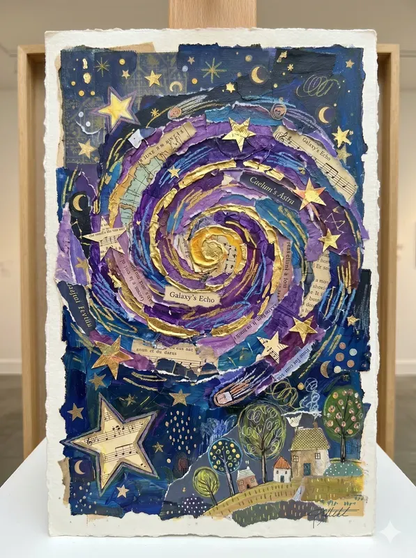 Celestial Naive Mixed Media Art