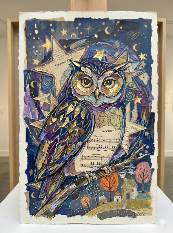 Celestial Naive Mixed Media Art