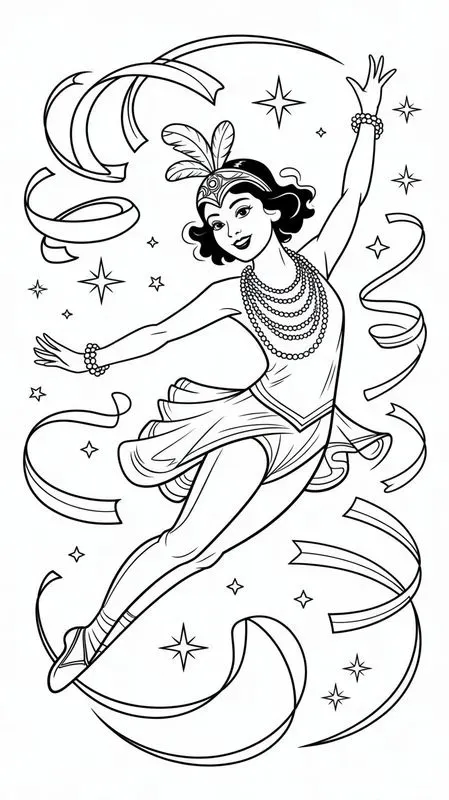 Art Deco Mardi Gras Dancer Coloring Pages