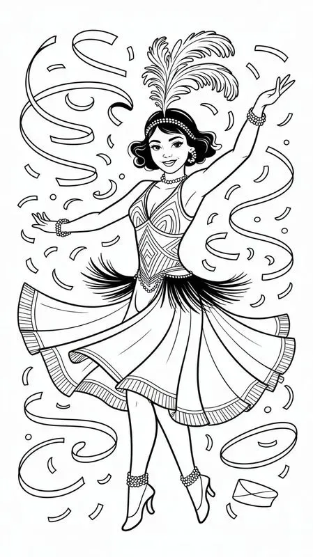 Art Deco Mardi Gras Dancer Coloring Pages