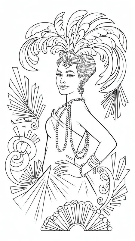Art Deco Mardi Gras Dancer Coloring Pages
