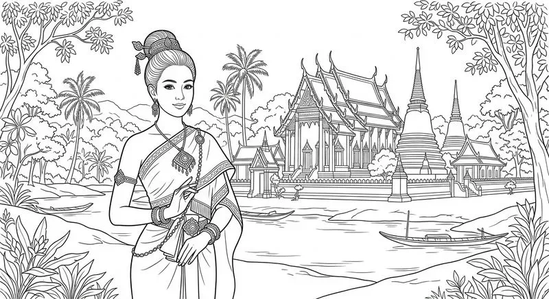 Traditional Dresses In Elegant Line Art