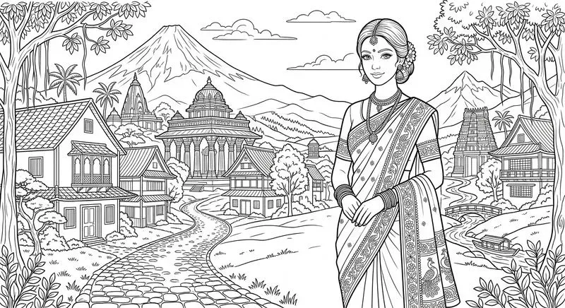 Traditional Dresses In Elegant Line Art