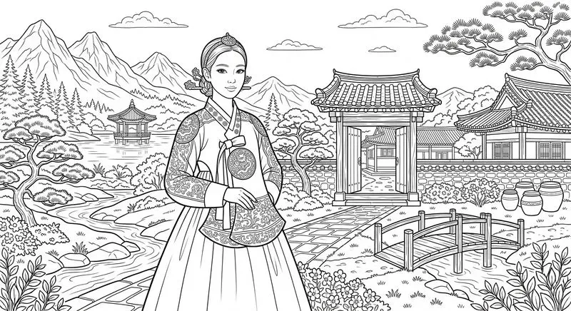 Traditional Dresses In Elegant Line Art