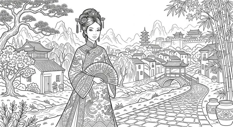 Traditional Dresses In Elegant Line Art