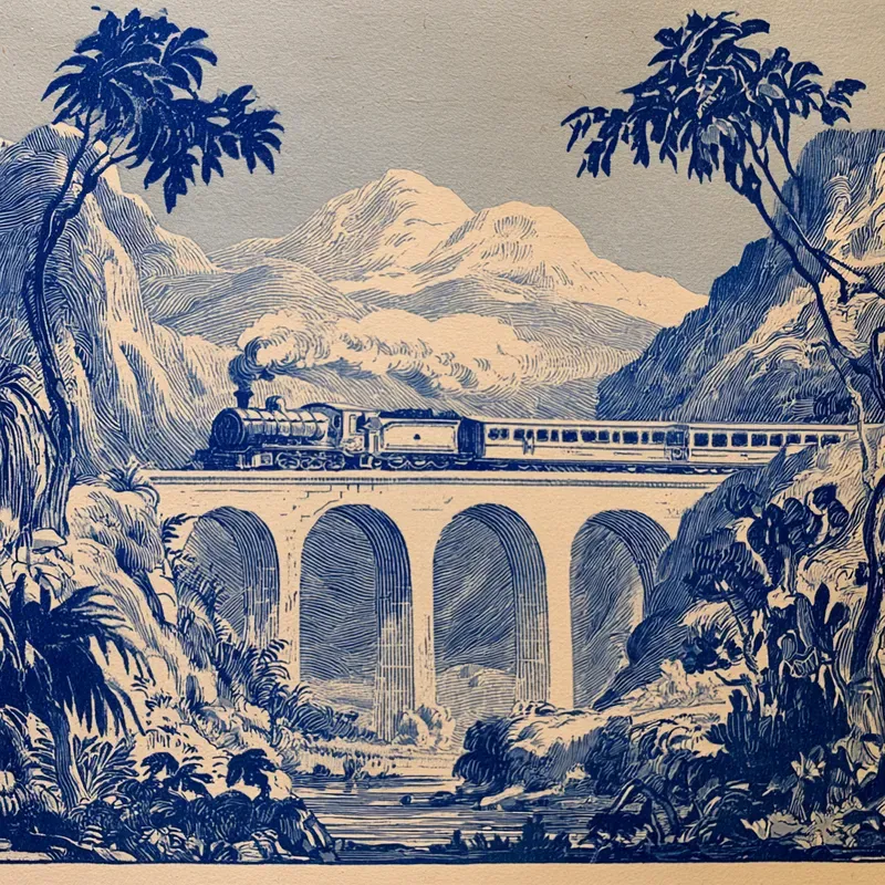 Vintage Blue Ink Engravings