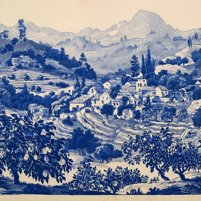 Vintage Blue Ink Engravings