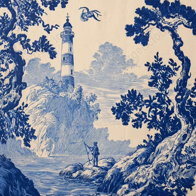 Vintage Blue Ink Engravings