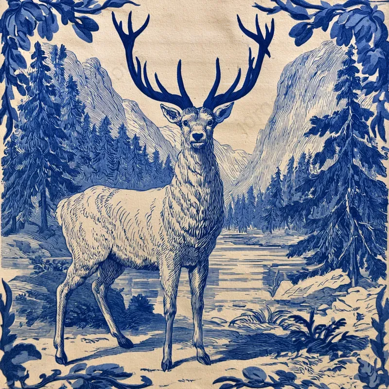 Vintage Blue Ink Engravings