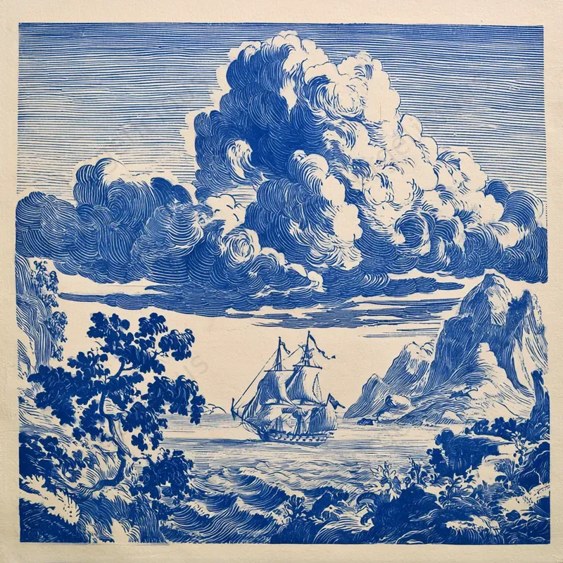 Vintage Blue Ink Engravings