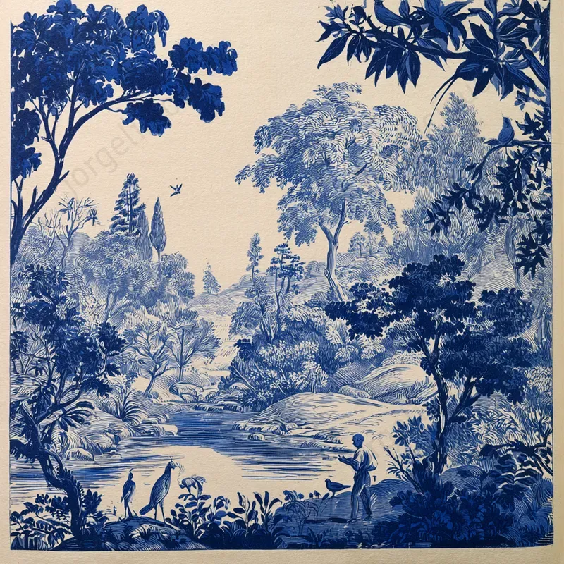 Vintage Blue Ink Engravings