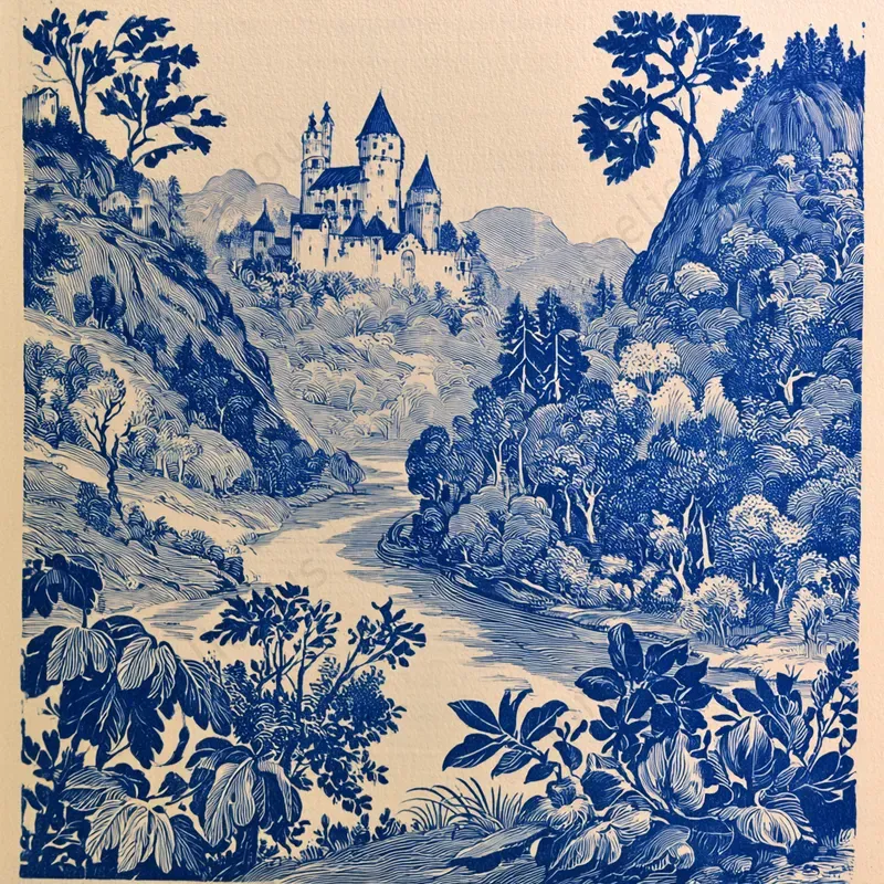 Vintage Blue Ink Engravings