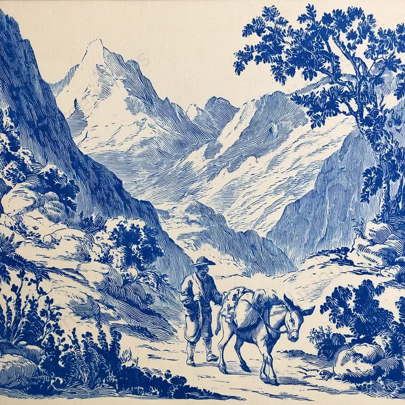 Vintage Blue Ink Engravings
