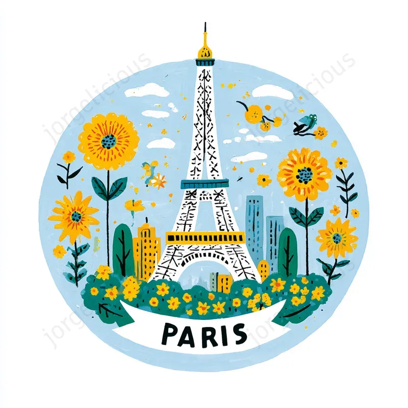 Cute Folk Art Landmark Stickers