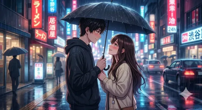 Cinematic Anime Couples In Rain