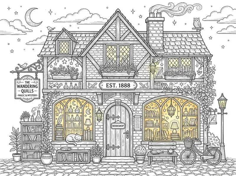 Magical Bookshop Exterior Coloring Pages
