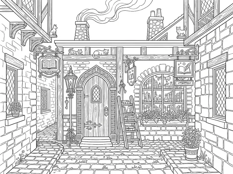 Magical Bookshop Exterior Coloring Pages
