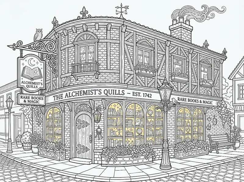 Magical Bookshop Exterior Coloring Pages