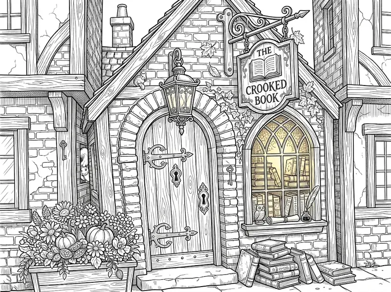 Magical Bookshop Exterior Coloring Pages
