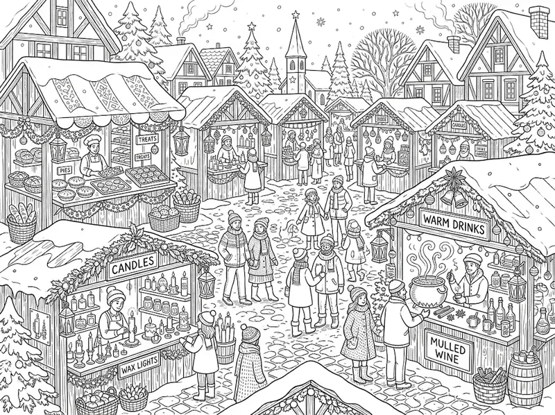 Enchanted Winter Village Market Colorings