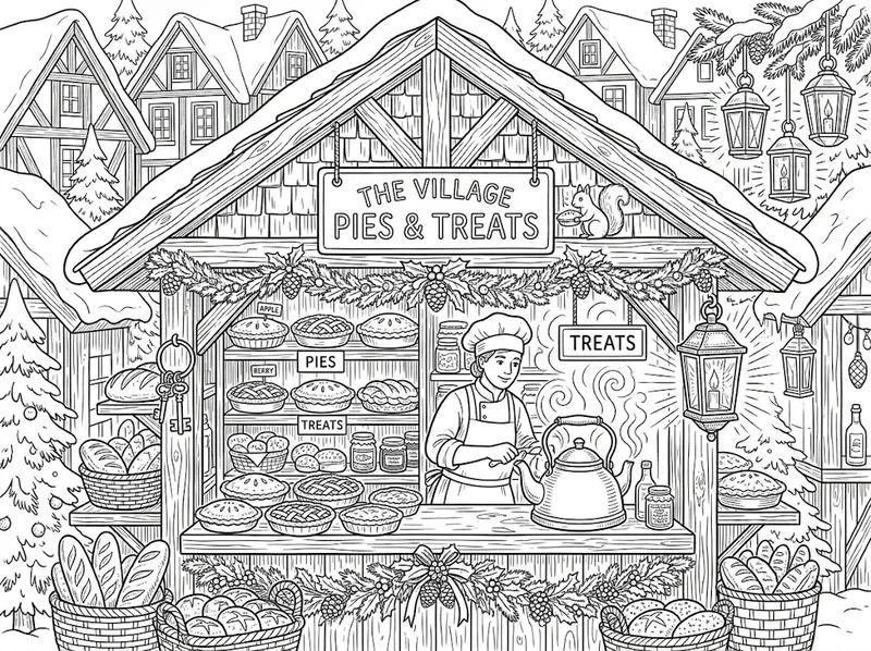 Enchanted Winter Village Market Colorings