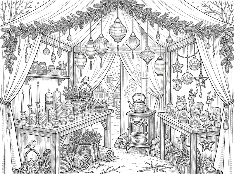 Enchanted Winter Village Market Colorings