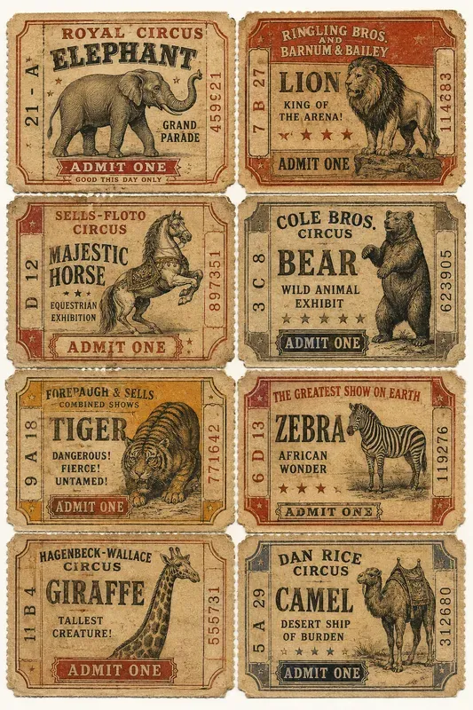 Vintage Carnival Ticket Collages