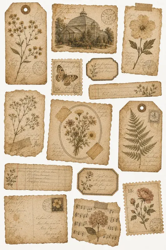 Vintage Botanical Junk Journal Ephemera