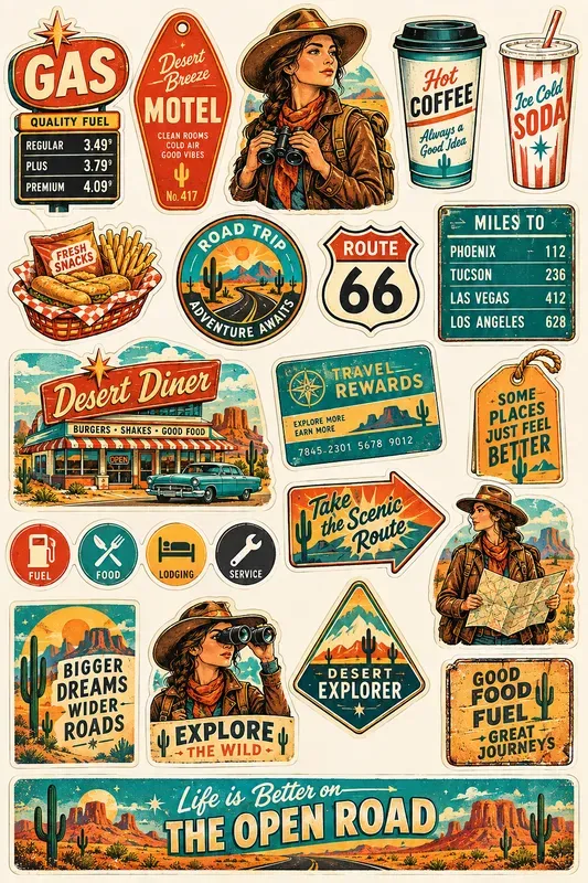 Roadside Travel Sticker Sheets
