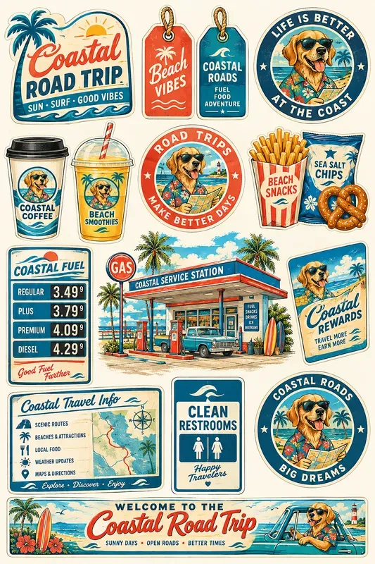 Roadside Travel Sticker Sheets