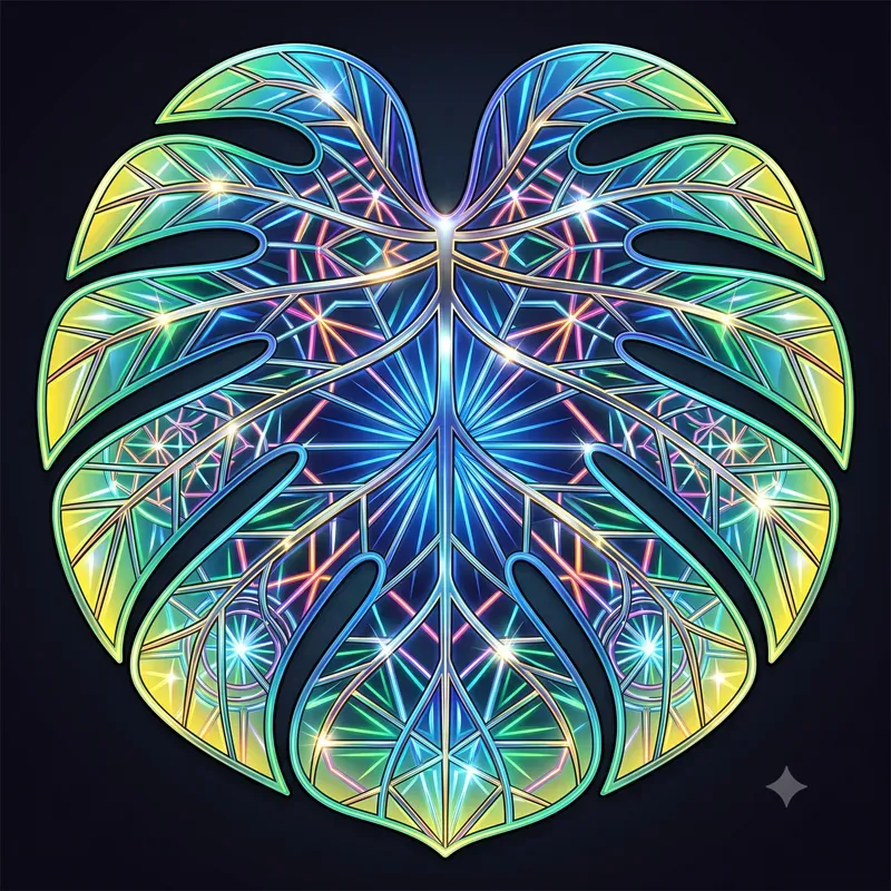 Neon Kaleidoscopic Leaf Vein Emblems