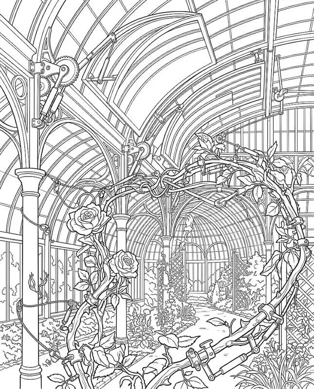 Mechanical Garden Coloring Scenes