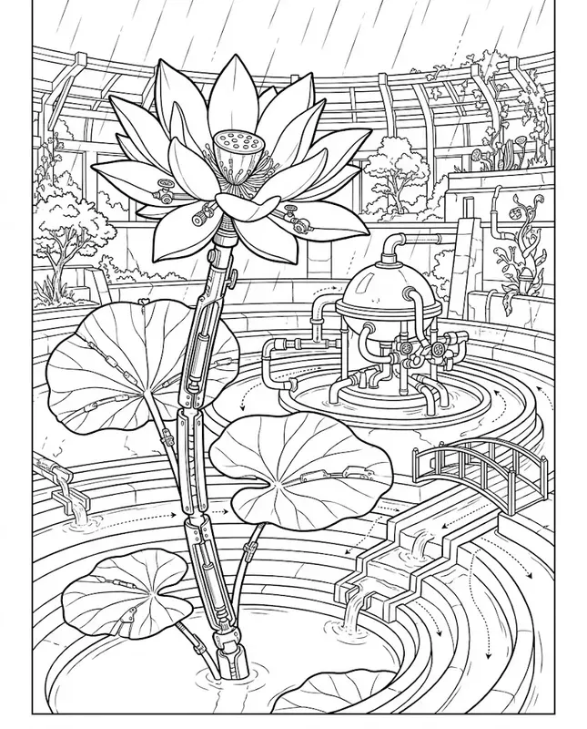 Mechanical Garden Coloring Scenes