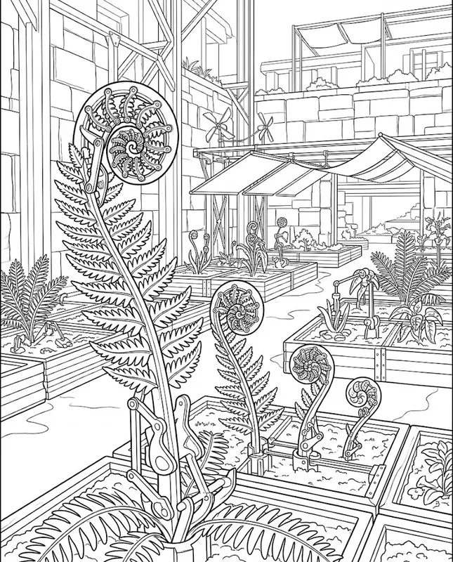 Mechanical Garden Coloring Scenes