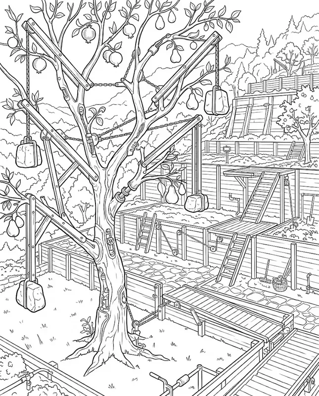 Mechanical Garden Coloring Scenes