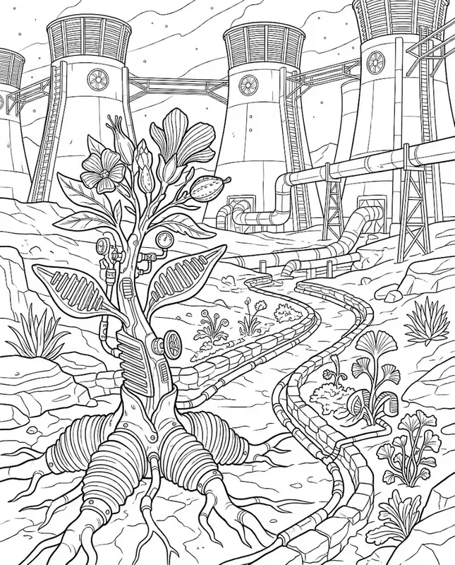 Mechanical Garden Coloring Scenes