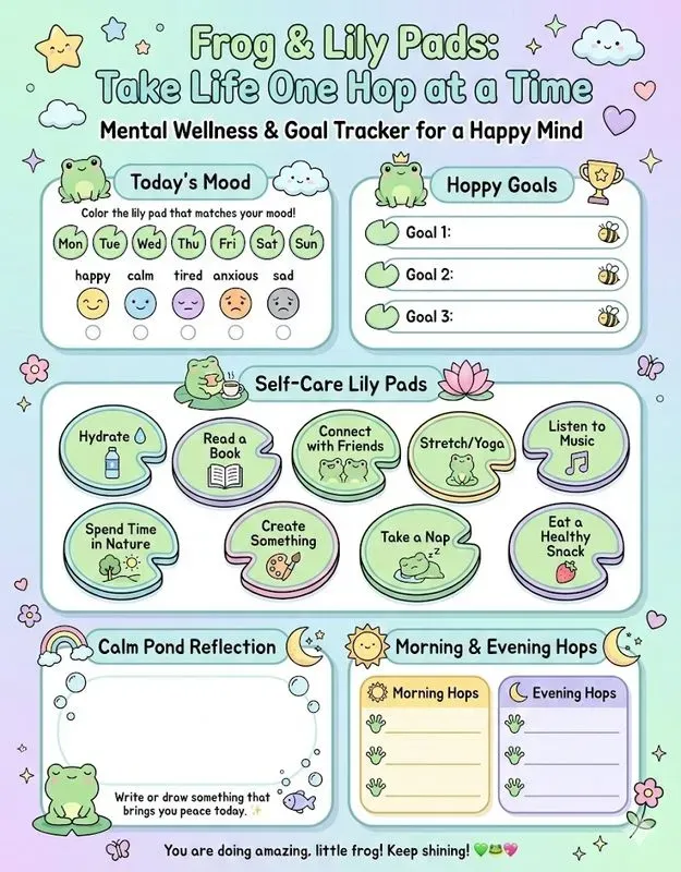 Kawaii Cute Mental Wellness Planner Pages